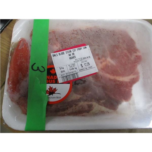 SHELF PULLS (AS IS):  BONELESS BLADE STEAK (APPROX. $12.26)