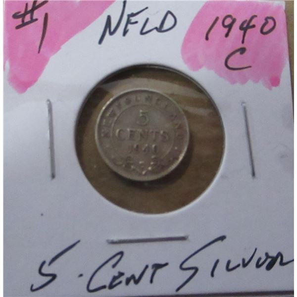1940C NEWFOUNDLAND SILVER FIVE CENT