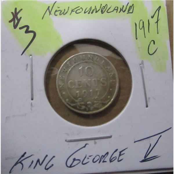 1917C CANADA NEWFOUNDLAND SILVER 10 CENT