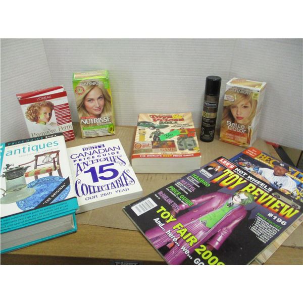 BOX C/W BOOKS, HAIR DYE, ETC