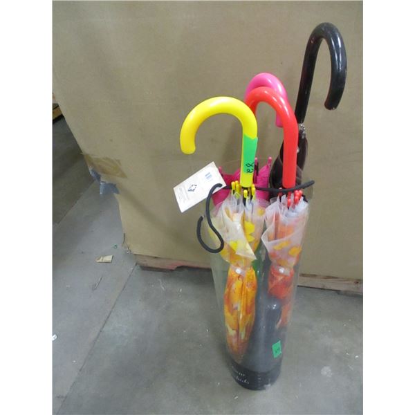 4 UMBRELLAS AND HOLDER