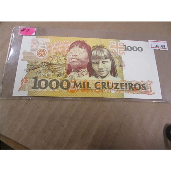 1000 BANK OF BRAZIL MIL CRUZEINOS BANK NOTE