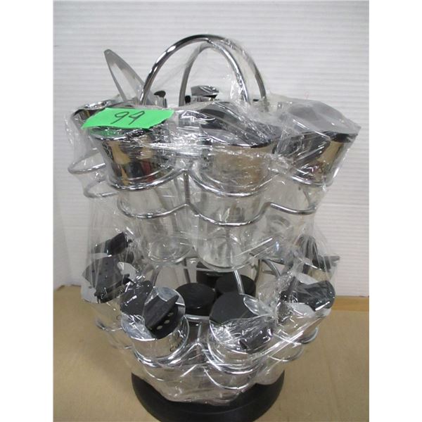 SPICE RACK & BOTTLES (1  MISSING)