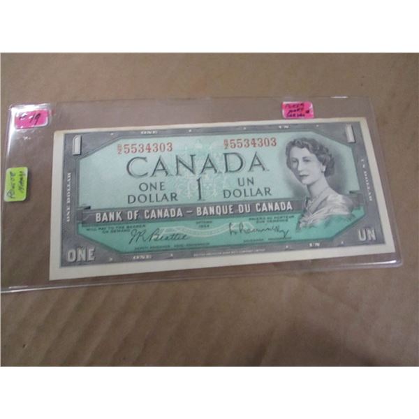 1954 BANK OF CANADA POKER HAND SERIAL NUMBER DOLLAR BILL