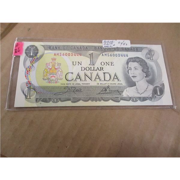 1973 BANK OF CANADA POKER HAND SERIAL NUMBER DOLLAR BILL