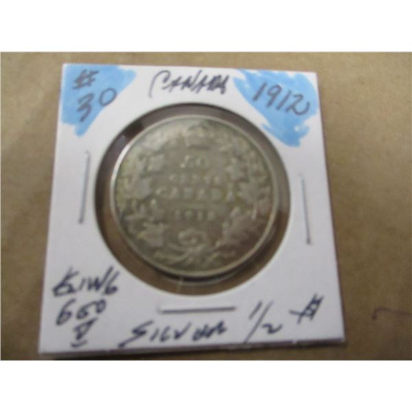 1912 CANADA KING GEORGE V SILVER HALF DOLLAR