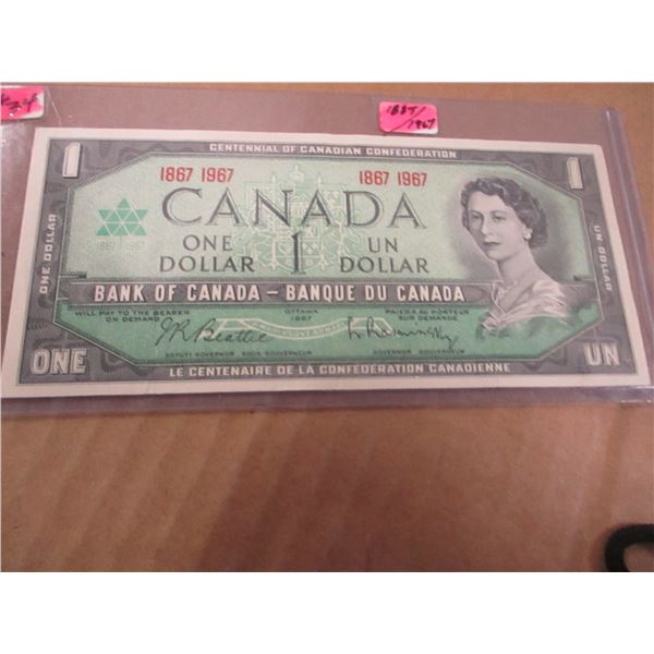 1967 CANADA CENTENNIAL NO SERIAL NUMBER UNCIRCULATED $1 BANK NOTE