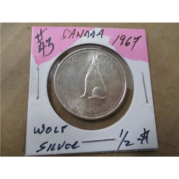 1967 CANADA WOLF SILVER HALF DOLLAR