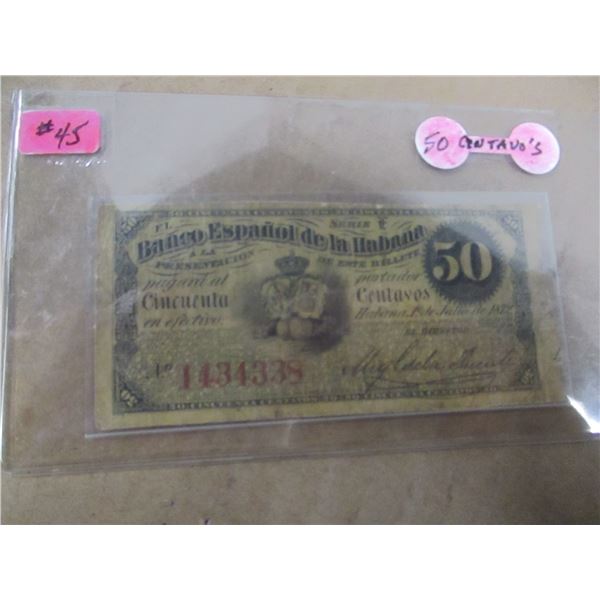 1872 (SCARCE) 50 CENTAVO MEXICAN BANK NOTE