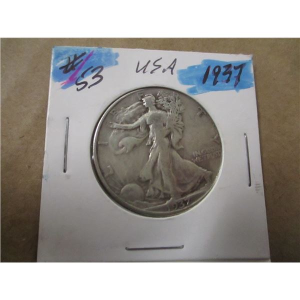 1937 USA WALKING LIBERTY SILVER HALF DOLLAR