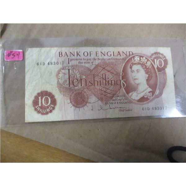 BANK OF ENGLAND 10 SCHILLING CURRANCY BANK NOTE