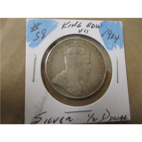 1904 KING EDWARD VII SILVER HALF DOLLAR