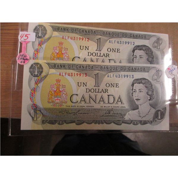 1973 SET OF CANADA SEQUENTIAL SERIAL NUMBER MINT $1 BILLS