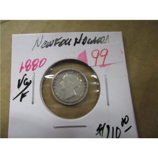 1880 NEWFOUNDLAND VICTORIAN SILVER FIVE CENT