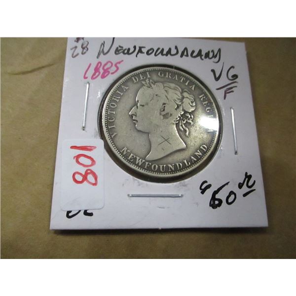 1885 VICTORIAN NEWFOUNDLAND SILVER HALF DOLLAR