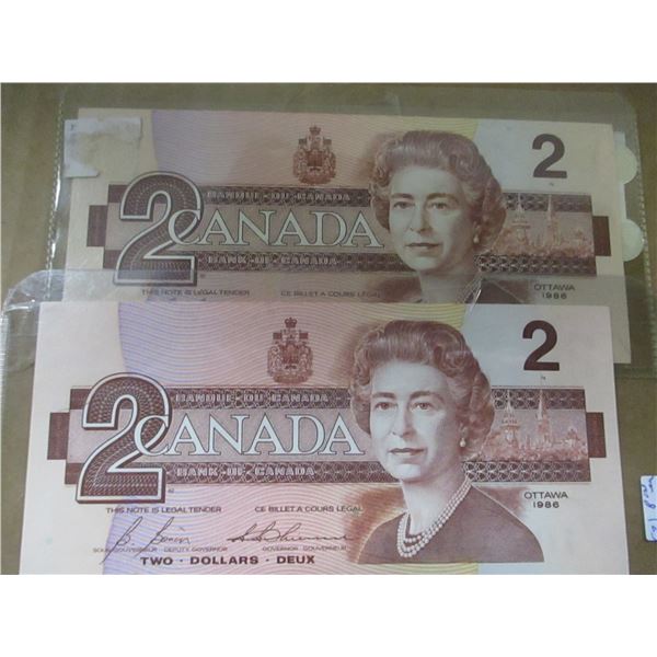 2 - SEQUENTIAL SERIAL NUMBER LAST OF CANADA BIRD SERIES $2 BILLS