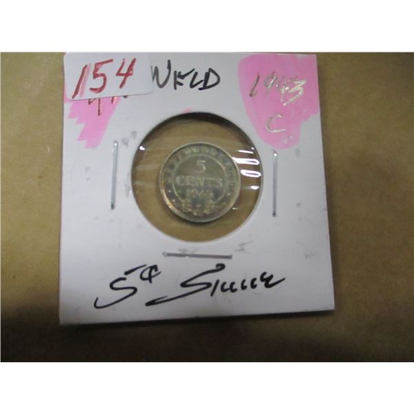 1943 C NEWFOUNDLAND SILVER FIVE CENT