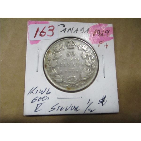 1929 CANADA KING GEORGE V SILVER HALF DOLLAR