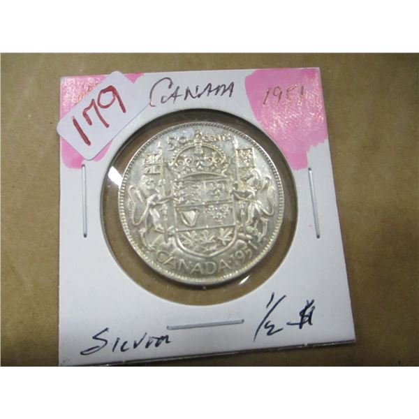 1951 CANADA KING GEORGE VI SILVER HALF DOLLAR