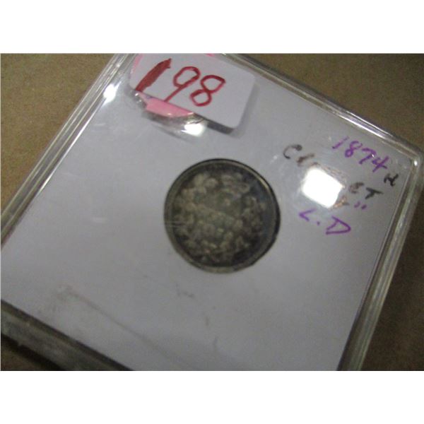 1874H VICTORIAN SCARCE DATE CROSSLET "4" SILVER 5 CENT COIN