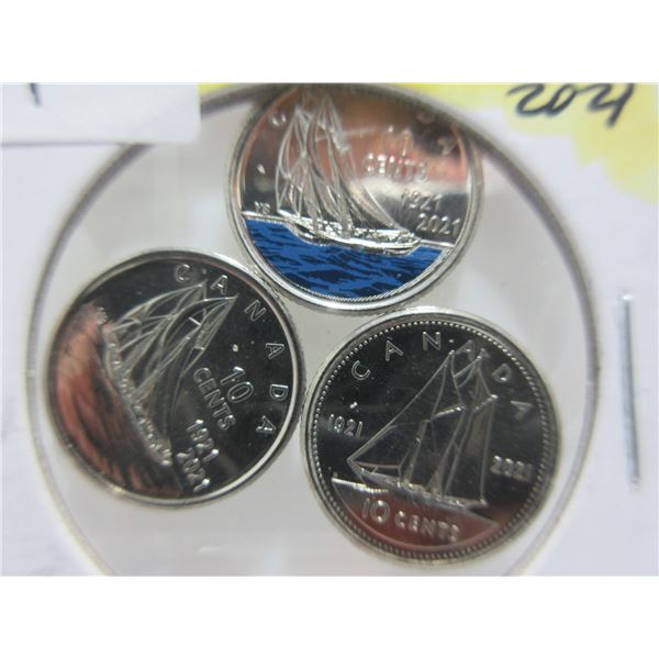 1921 - 2021 CANADA COLORED DIMES