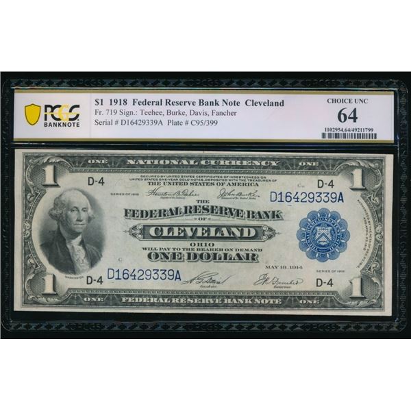 1918 $1 Cleveland FRBN PCGS 64