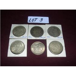 (6) 1921 Morgan silver dollars