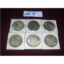 (6) 1921 Morgan silver dollars