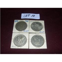 (1) 1878, (1) 1879, (1) 1879D, (1) 1880 MORGAN SILVER DOLLARS