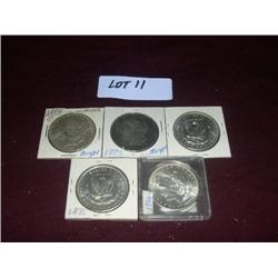 (2) 1881, (2) 1883, (1) 1884, MORGAN SILVER DOLLARS