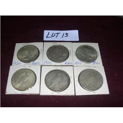 (6) 1922 PEACE SILVER DOLLARS