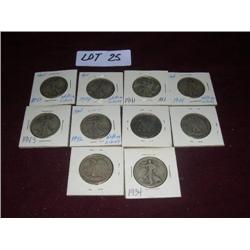 (10) 1934-1945 WALKER LIBERTY HALF DOLLARS