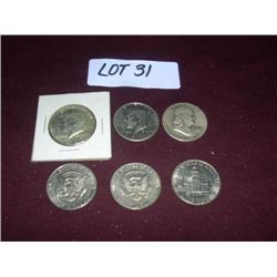 (1) 1957 FRANKLIN, (1) 1967, (1) 1976, (2) 1971, (1) 1974 KENNEDY HALF DOLLARS