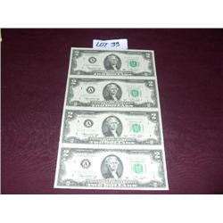 (1) UNCUT SHEET $2 BILLS