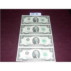 (1) UNCUT SHEET $2 BILLS