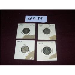 1889, 1895, 1892, 1886 DIMES