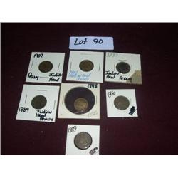 1887, 1898, 1889, 1907, 1889, 1906 INDIAN HEAD PENNIES