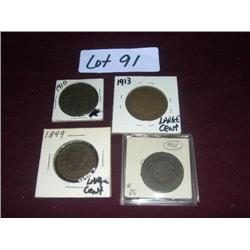 1816, 1849, 1910, 1913 LARGE CENTS