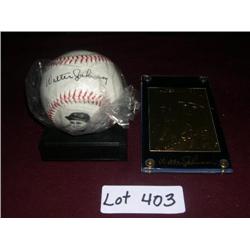 REPLICA WALTER JOHNSON GOLD CARD & BASEBALL
