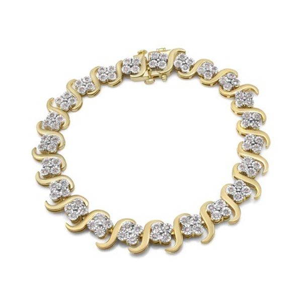 10K YG Plated .925 Silver 1.0 Cttw Diamond "S" Link 7.25" Bracelet