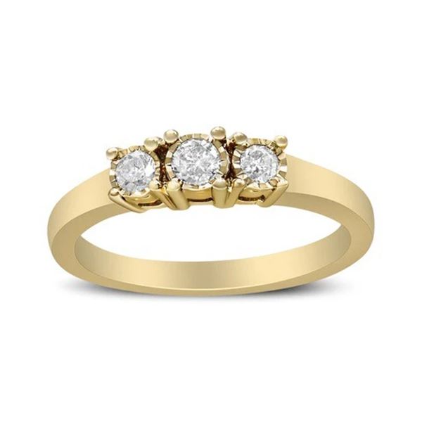 14K Gold Plated .925 Silver 1/4 Ct Diamond 3 Stone Ring