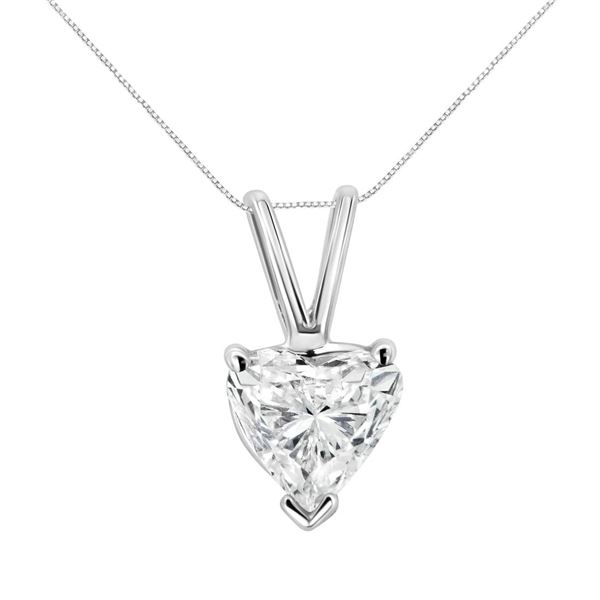 14K White Gold Heart Shaped Diamond Pendant Necklace