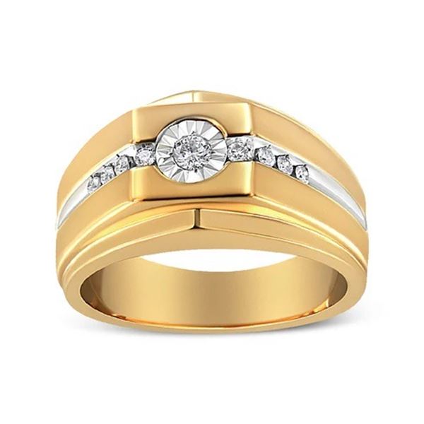 14K Gold Plated Sterling Silver Diamond Men's Band Ring