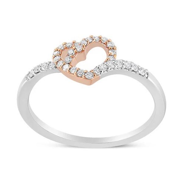 14K Rose Gold Plated & White .925 Sterling Silver Diamond Promise Ring