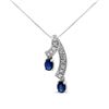Image 1 : 14K White Gold Blue Sapphire & Diamond Double Drop Ribbon Pendant Necklace