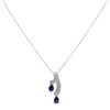Image 2 : 14K White Gold Blue Sapphire & Diamond Double Drop Ribbon Pendant Necklace