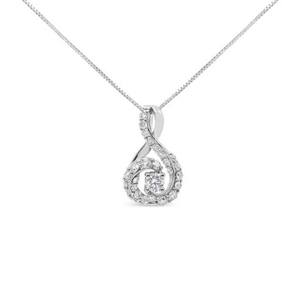 14K White Gold 1/2 Cttw Diamond Open "S" Swirl Halo Pendant 18" Pendant Necklace: "Diamond Swirl Hal
