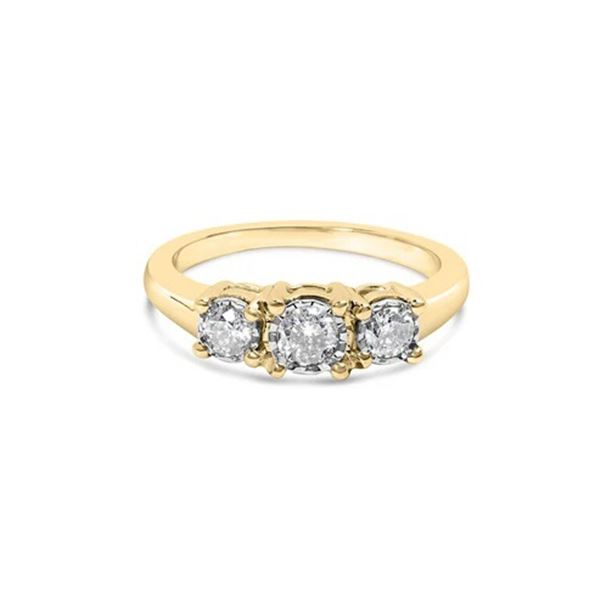 10K Gold 0.50 Ct Round Diamond 3 Stone Illusion Plate Ring