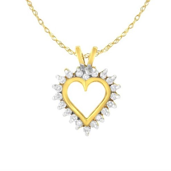 10kt Gold Heart Pendant with 1/4cttw Diamonds, 18" Necklace