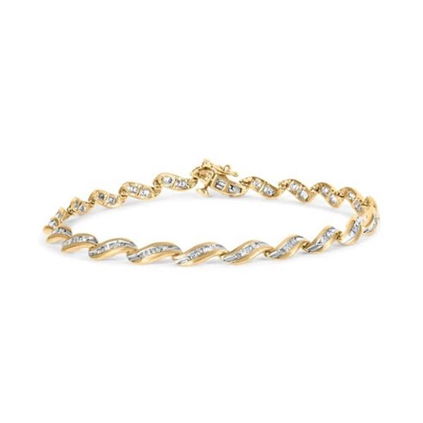 10k Yellow Gold Baguette Diamond Spiral Link Bracelet